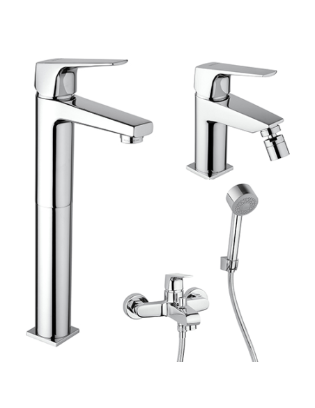 Set Rubinetti Piralla per lavabo alto e bidet con scarico automatico e vasca serie Ice cromato - Kallea