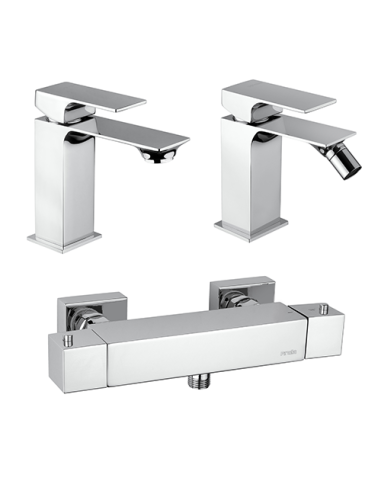 Set Rubinetti Piralla per lavabo e bidet con scarico automatico e doccia esterno serie Polo cromato - Kallea