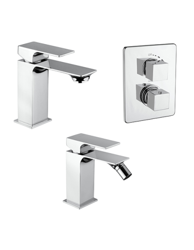 Set Rubinetti Piralla per lavabo e bidet con scarico automatico e doccia incasso serie Polo cromato - Kallea