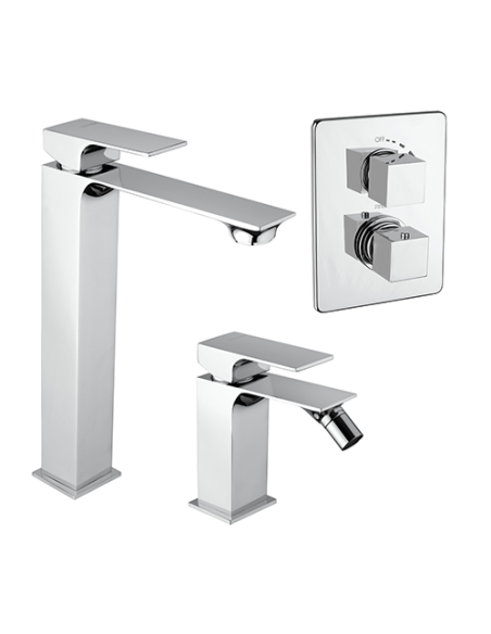 Set Rubinetti Piralla per lavabo alto e bidet con scarico automatico e doccia incasso serie Polo cromato - Kallea