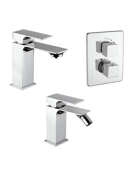 Set Rubinetti Piralla per lavabo e bidet con scarico automatico e doccia incasso con deviatore serie Polo cromato - Kallea