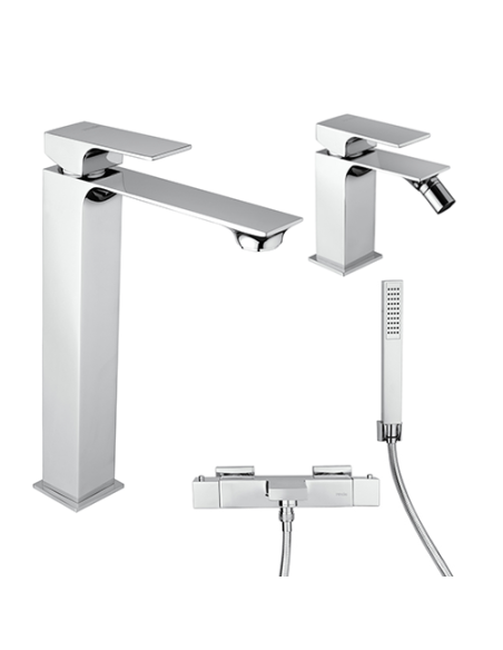 Set Rubinetti Piralla per lavabo alto e bidet con scarico automatico e vasca serie Polo cromato - Kallea