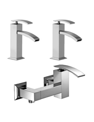 Set Rubinetti Jacuzzi per lavabo e bidet con pilette click clack incluse e doccia esterno serie Golden cromato - Kallea