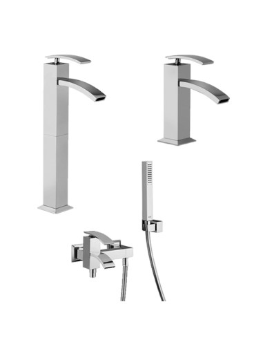 Set Rubinetti Jacuzzi per lavabo alto e bidet con pilette click clack incluse e vasca serie Golden cromato - Kallea