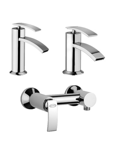 Set Rubinetti Jacuzzi per lavabo e bidet con piletta click clack inclusa e doccia esterno serie Roy cromato - Kallea