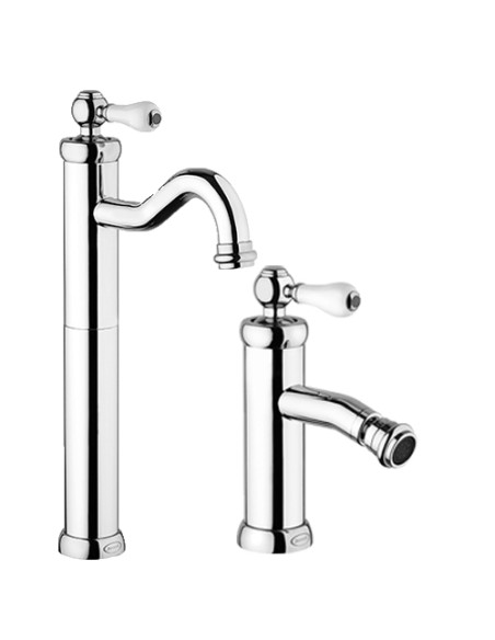 Set Rubinetti Jacuzzi per lavabo alto e bidet con pilette click clack incluse serie Vintage cromato - Kallea