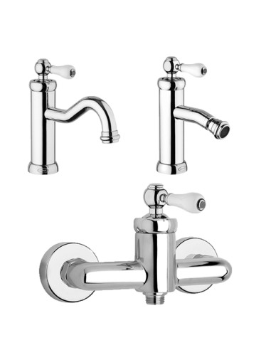 Set Rubinetti Jacuzzi per lavabo e bidet con pilette click clack incluse e doccia esterno serie Vintage cromato - Kallea