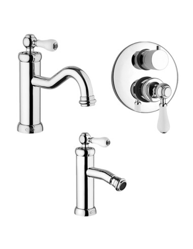 Set Rubinetti Jacuzzi per lavabo e bidet con pilette click clack incluse e doccia incasso con deviatore serie Vintage cromato...