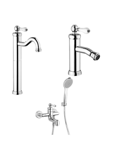 Set Rubinetti Jacuzzi per lavabo alto e bidet con pilette click clack incluse e vasca serie Vintage cromato - Kallea