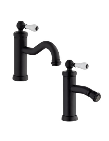 Set Rubinetti Jacuzzi per lavabo e bidet con pilette click clack incluse serie Vintage YO nero opaco - Kallea