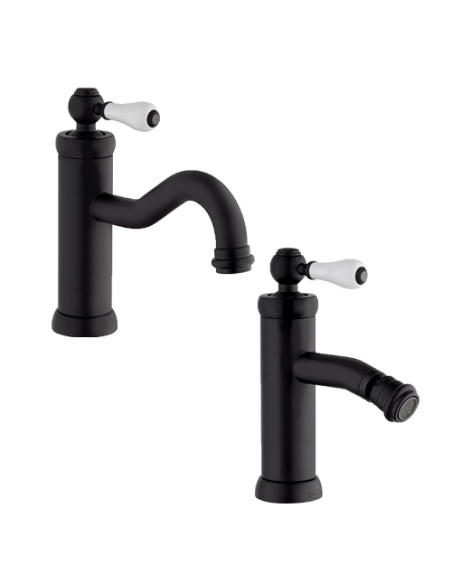 Set Rubinetti Jacuzzi per lavabo e bidet con pilette click clack incluse serie Vintage YO nero opaco - Kallea