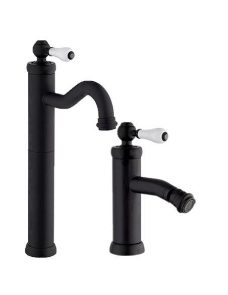 Set Rubinetti Jacuzzi per lavabo alto e bidet con pilette click clack incluse serie Vintage YO nero opaco - Kallea