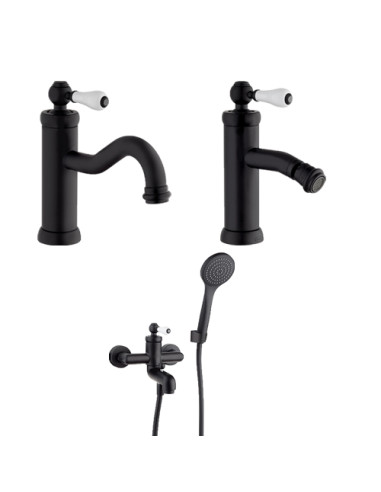 Set Rubinetti Jacuzzi per lavabo e bidet con pilette click clack incluse e vasca serie Vintage YO nero opaco - Kallea