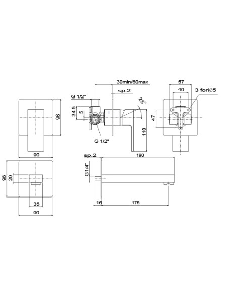 Set Rubinetti Jacuzzi per lavabo a parete e bidet con pilette click clack incluse serie Kley cromato - Kallea