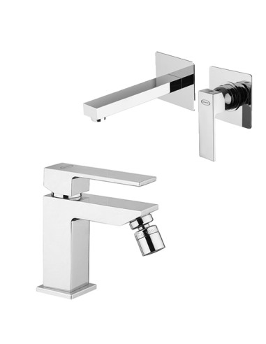 Set Rubinetti Jacuzzi per lavabo a parete e bidet con pilette click clack incluse serie Kley cromato - Kallea