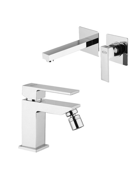 Set Rubinetti Jacuzzi per lavabo a parete e bidet con pilette click clack incluse serie Kley cromato - Kallea