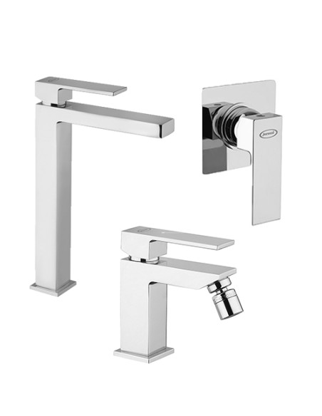 Set Rubinetti Jacuzzi per lavabo alto e bidet con pilette click clack incluse e doccia incasso serie Kley cromato - Kallea