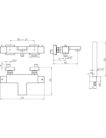 Set Rubinetti Jacuzzi per lavabo a parete e bidet con pilette click clack incluse e vasca serie Kley cromato - Kallea