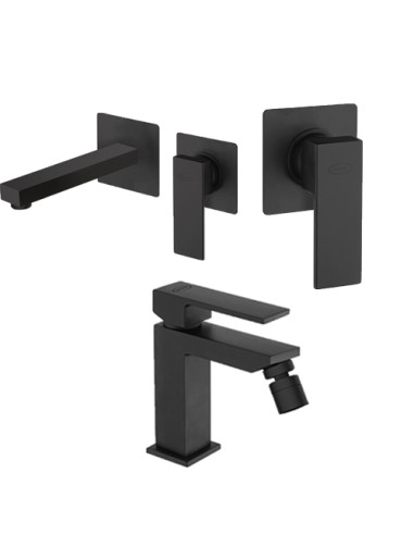 Set Rubinetti Jacuzzi per lavabo a parete e bidet con pilette click clack incluse e doccia incasso serie Kley YO nero opaco -...