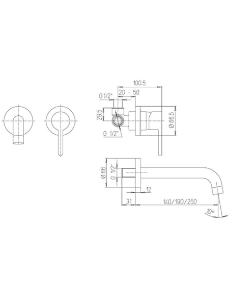 Set Rubinetti Jacuzzi per lavabo a parete e bidet con pilette click clack incluse serie Sunrise cromato - Kallea