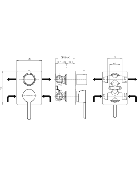 Miscelatore Jacuzzi incasso per doccia serie Sunrise con deviatore rotativo a 2 uscite 0SN00400JA02 cromato - Kallea