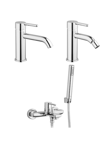 Set Rubinetti Jacuzzi per lavabo e bidet con pilette click clack incluse e vasca serie Sunrise cromato - Kallea