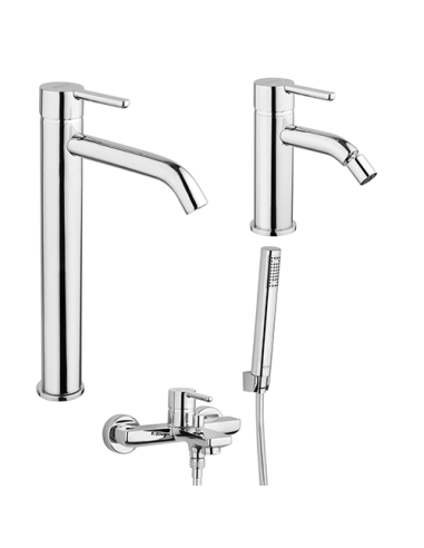 Set Rubinetti Jacuzzi per lavabo alto e bidet con pilette click clack incluse e vasca serie Sunrise cromato - Kallea