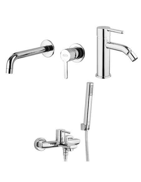 Set Rubinetti Jacuzzi per lavabo a parete e bidet con pilette click clack incluse e vasca serie Sunrise cromato - Kallea