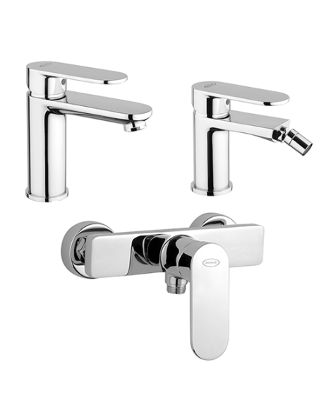 Set Rubinetti Jacuzzi per lavabo e bidet con pilette click clack incluse e doccia esterno serie Bora cromato - Kallea