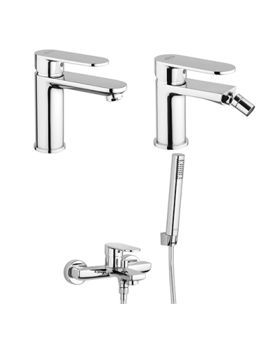 Set Rubinetti Jacuzzi per lavabo e bidet con pilette click clack incluse e vasca serie Bora cromato - Kallea