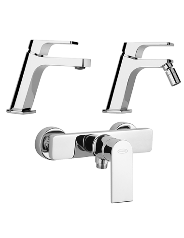 Set Rubinetti Jacuzzi per lavabo e bidet con piletta click clack inclusa serie Wind e doccia esterno cromato - Kallea