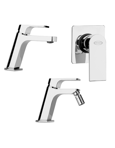 Set Rubinetti Jacuzzi per lavabo e bidet con piletta click clack inclusa serie Wind e doccia incasso cromato - Kallea