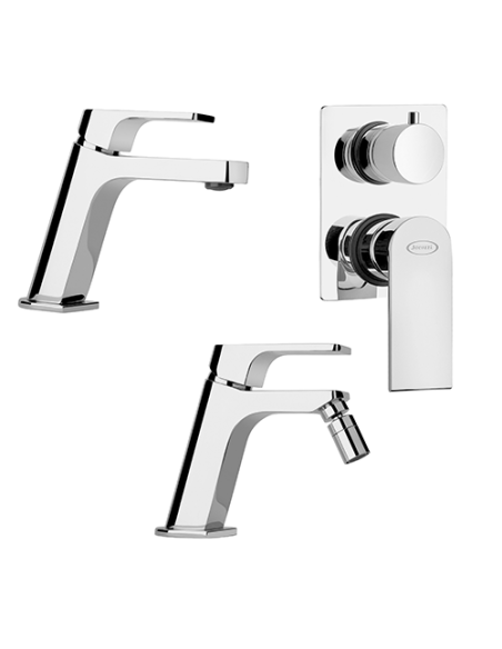 Set Rubinetti Jacuzzi per lavabo e bidet con piletta click clack inclusa serie Wind e doccia incasso con deviatore cromato - ...