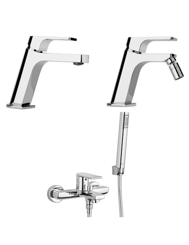 Set Rubinetti Jacuzzi per lavabo e bidet con piletta click clack inclusa serie Wind e vasca cromato - Kallea