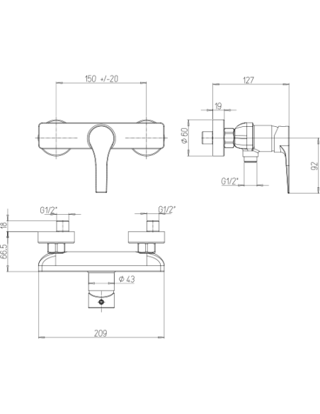 Miscelatore esterno per doccia serie Light Jacuzzi 0LT00028JA02 cromato - Kallea