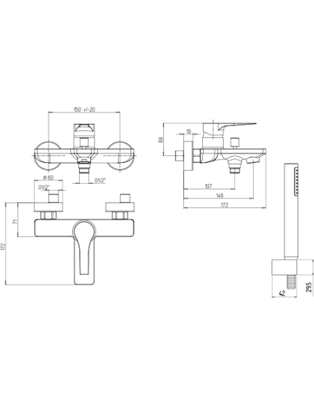 Set Rubinetti Jacuzzi per lavabo e bidet con piletta click clack inclusa e vasca serie Light cromato - Kallea