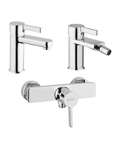 Set Rubinetti Jacuzzi per lavabo e bidet con piletta click clack inclusa e doccia esterno serie Fire cromato - Kallea