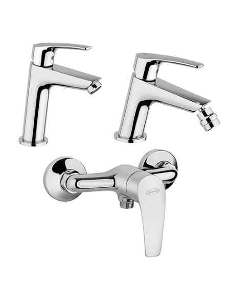 Set Rubinetti Jacuzzi per lavabo e bidet con pilette click clack incluse e doccia esterno serie Shiny cromato - Kallea