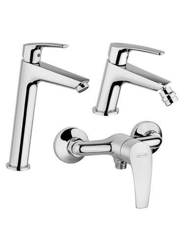 Set Rubinetti Jacuzzi per lavabo alto e bidet con pilette click clack incluse e doccia esterno serie Shiny cromato - Kallea