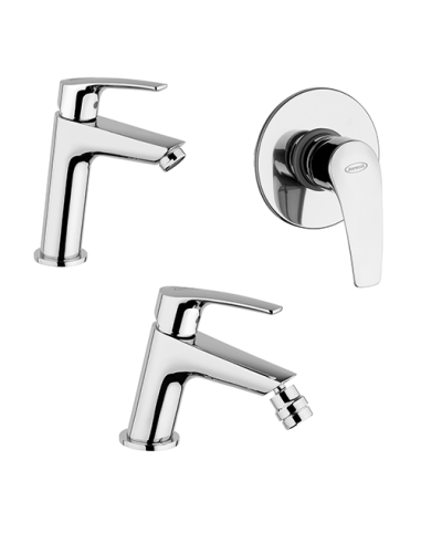 Set Rubinetti Jacuzzi per lavabo e bidet con pilette click clack incluse e doccia incasso serie Shiny cromato - Kallea