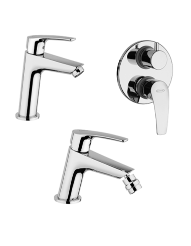 Set Rubinetti Jacuzzi per lavabo e bidet con pilette click clack incluse e doccia incasso con deviatore serie Shiny cromato -...