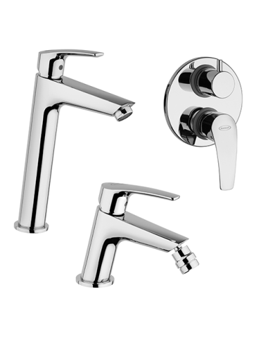 Set Rubinetti Jacuzzi per lavabo alto e bidet con pilette click clack incluse e doccia incasso con deviatore serie Shiny crom...