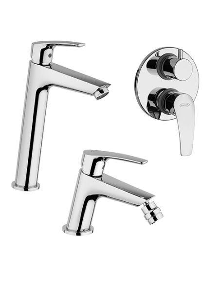 Set Rubinetti Jacuzzi per lavabo alto e bidet con pilette click clack incluse e doccia incasso con deviatore serie Shiny crom...