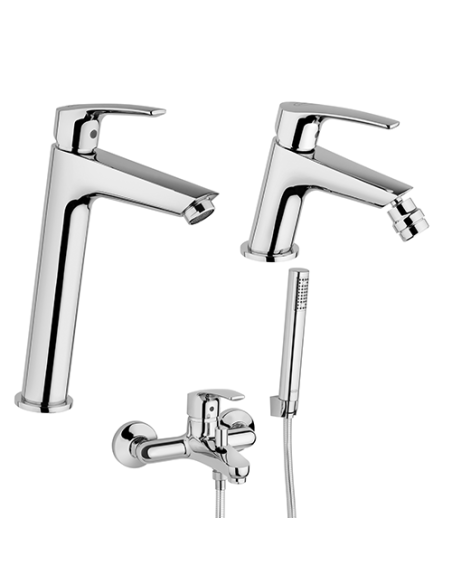 Set Rubinetti Jacuzzi per lavabo alto e bidet con pilette click clack incluse e vasca serie Shiny cromato - Kallea