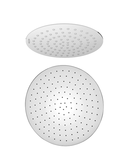 Set soffione doccia tondo Jacuzzi da 20 cm in acciaio inox ultrapiatto e braccio doccia tondo da 30 cm cromato - Kallea