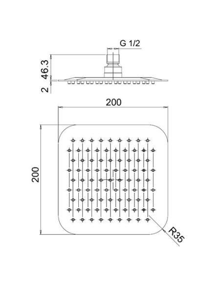 Soffione Jacuzzi Quadro in acciaio inox ultrapiatto 200x200 mm art. 1811054AC00 - Kallea