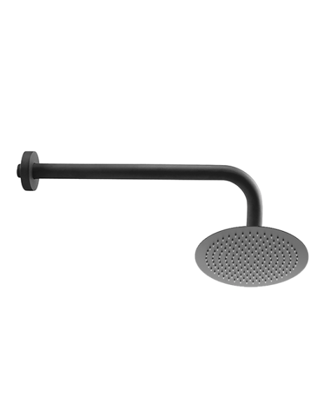 Set soffione doccia tondo Jacuzzi da 20 cm in acciaio inox ultrapiatto e braccio doccia tondo da 30 cm nero opaco - Kallea