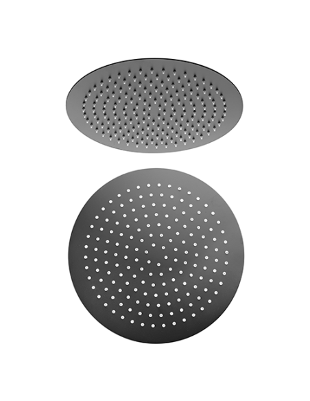 Set soffione doccia tondo Jacuzzi da 20 cm in acciaio inox ultrapiatto e braccio doccia tondo da 30 cm nero opaco - Kallea