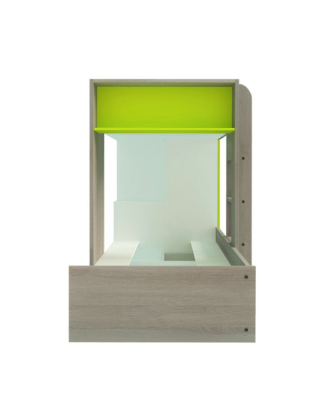 Letto a castello 1121 grigio e verde lime con armadio e cassetti - Kallea