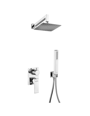 Kit doccia Jacuzzi quadro con doccia incasso con deviatore + braccio + doccetta + supporto snodato con presa acqua art. 0TW00...